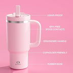 32 oz Tumbler with Handle and Straw: Stainless Steel Insulated Tumbler Keeps Cold for 24 Hours, Leakproof Travel Cup Fits in Cup Holder and BPA-Free, Cotton Candy
