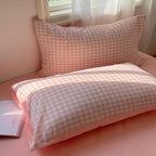 Nayoroom Gingham Duvet Cover Queen Size Reversible Pink Plaid Checkered Duvet Cover 3 Pieces Soft Breathable Washed Microfiber Girls Dorm Bedding Set for All Seasons