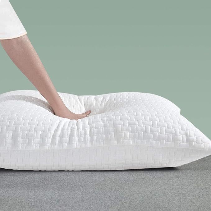 HOMBYS 2 Pcs Extra Firm Bed Pillows for Sleeping, Shredded Memory Foam Pillows Standard Size, for Side, Back, Stomach Sleepers,40% Viscose Made from Bamboo Cooling Cover