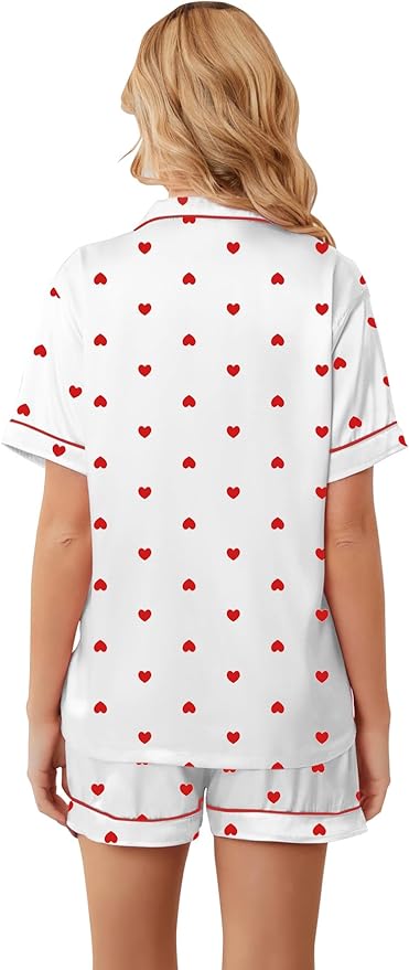 Umeyda Women & Girls Pajamas Set, Soft Satin Lightweight Silk Button-Down Top with Shorts 2 Piece PJS for Mom Boys Kids Gifts