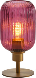 Mid Century Glass Table Lamp,Dimmable Desk Lamp,LED Bulb Included,Timer Build-in,Purple Ribbed Glass