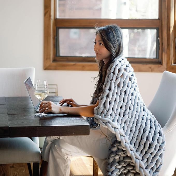 Nuzzie Original Knit Weighted Blanket- Breathable, Cooling, Hand Made Knit Throw Blanket for Sleep - Machine Washable, Stylish Design (Misty Grey, Full | 16lbs | 48"x72")