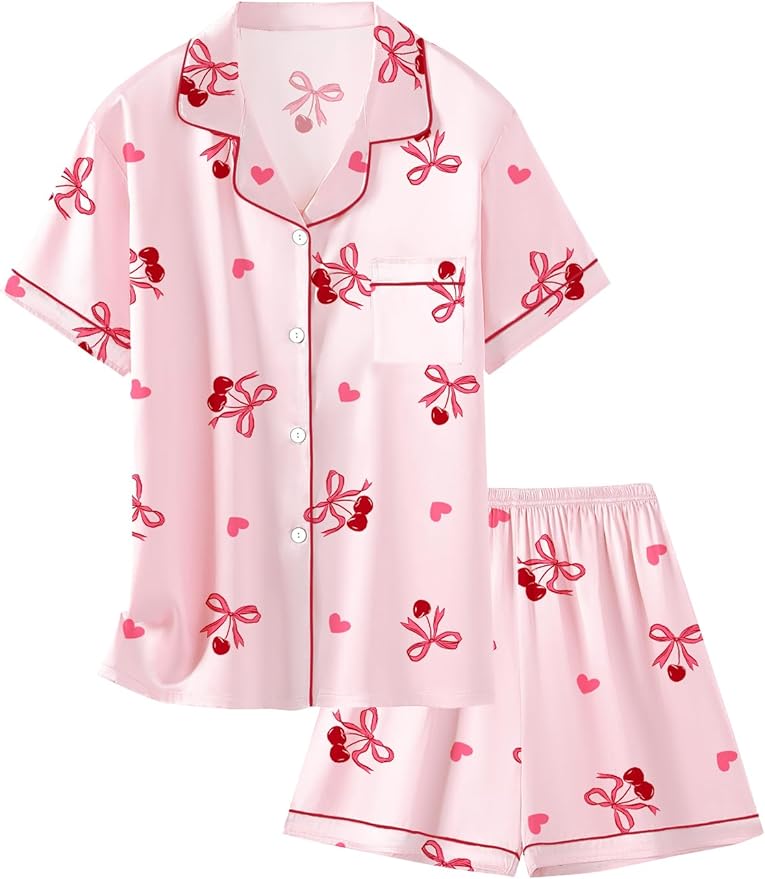 Girls & Womens Satin Pajamas Set, Silk Button-Down Sleepwear 2 Piece Nightwear, 3 Years - Women XXL