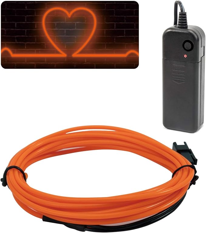 JIGUOOR EL Wire Battery Pack 16.4ft / 5m Bright Neon Light Strip 360° Illumination Neon Tube Rope Lights for DIY, Festival, Party Decoration, Pub, Halloween, Chrismas (16.4ft / 5m, Orange)