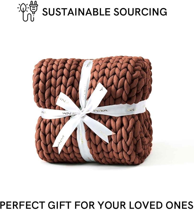 YnM Chunky Throw Blanket, Medium-Weight, Hand Knitted, Skin Friendly, Ventilated and Breathable, Machine Washable, Home Décor Piece for Couch, Sofa and Bed (Brown, 40x50 Inch)