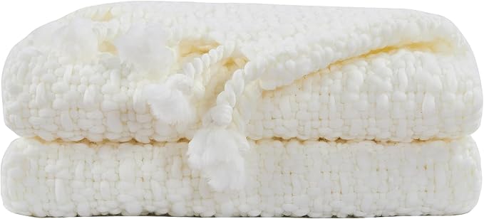 Home Soft Things Basket Weave Throw Blanket, Soft Cozy Warm Blanket with Braided Decorative Throw for Couch Sofa Outdoor Indoor, Antique White, 50''x60