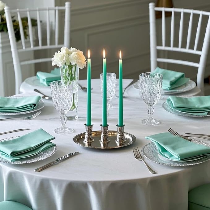 12-Pack Mint Green Taper Candles, 10 Inch Unscented Dripless Candlesticks, Long-Lasting Burn Time of 7-8 Hours, Perfect for Home Décor, Spring and St. Patrick's Day
