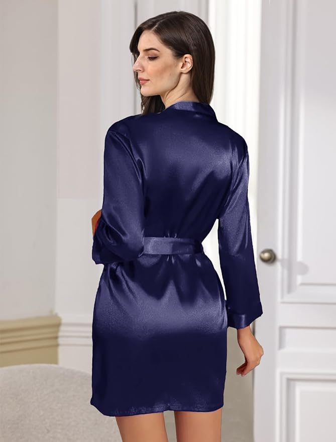 WJing Yi Jia Womens Satin Kimono Robe Silky Robes Floral Bathrobe Bride Bridesmaid Wedding Bridal Dressing Gown Loungewear