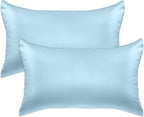 Elegant Comfort 2-Pack Baby Blue Satin Pillowcase Set with Hidden Zipper Closure, 20" x 30" Standard/Queen