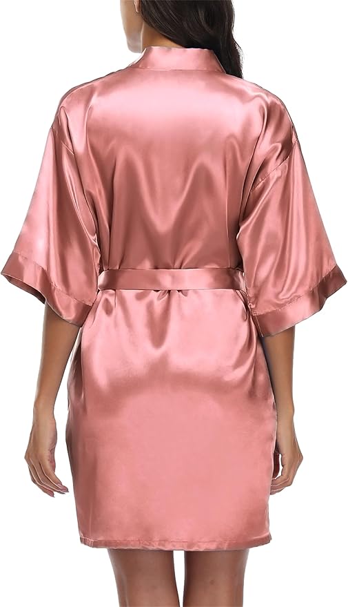 Giova Women's Satin Robe Bride & Bridesmaid Wedding Party Bathrobe Short Kimono Gown