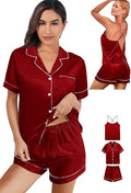 WJing Yi Jia 3Pcs Silk Pajamas Set for Women XS-4XL Satin Pajama Lingerie Pjs Cami Tops Silky Pj Sets Sleepwear Nightwear
