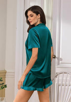 WJing Yi Jia Ruffle Pajama Sets For Women XS-4XL Womens Silk Satin Pajamas Set Silky Sleepwear Pj Sets Nightwear Loungewear