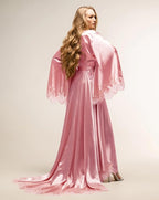 BATHGOWN Women's Satin Robe Black Silk Kimono Bride Robe for Wedding Day Lightweight Long Lace Loungewear Sleepwear