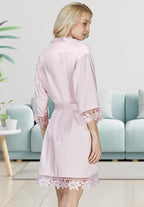 Silk Robes for Womens 2Pcs Satin Robe Kimonos Bridesmaid Bride Lace Bathrobes Sleepwear Bridal Silky Loungewear Wedding Robes