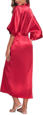 Womens Long Silky Robe Satin Kimono Robes Silk Bathrobe for Wedding Party Full Length Dressing Gown