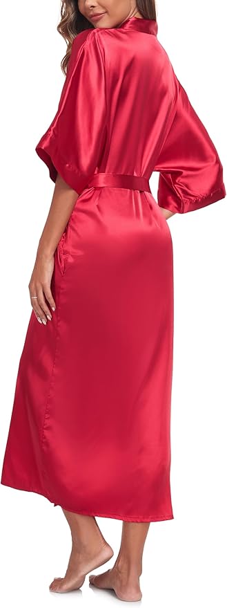 Womens Long Silky Robe Satin Kimono Robes Silk Bathrobe for Wedding Party Full Length Dressing Gown