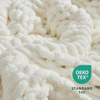 Amélie Home Chunky Knit Throw Blanket for Couch, Soft Chenille Handmade Crochet Throw Rope Knot Blanket for Couch, 50"x60", Ivory