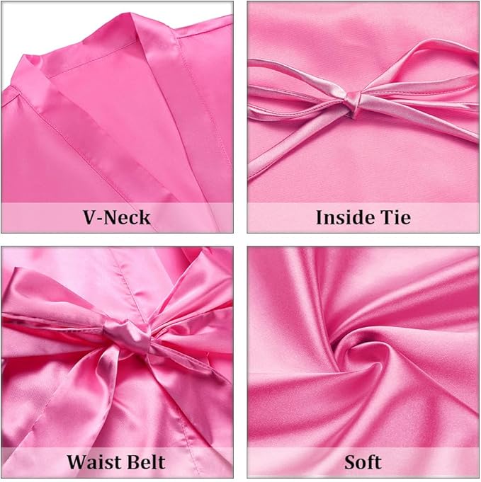 Women's Short Satin Robes Silky Bathrobe Bridesmaid Sleepwear for Wedding Party Getting Ready Solid Color