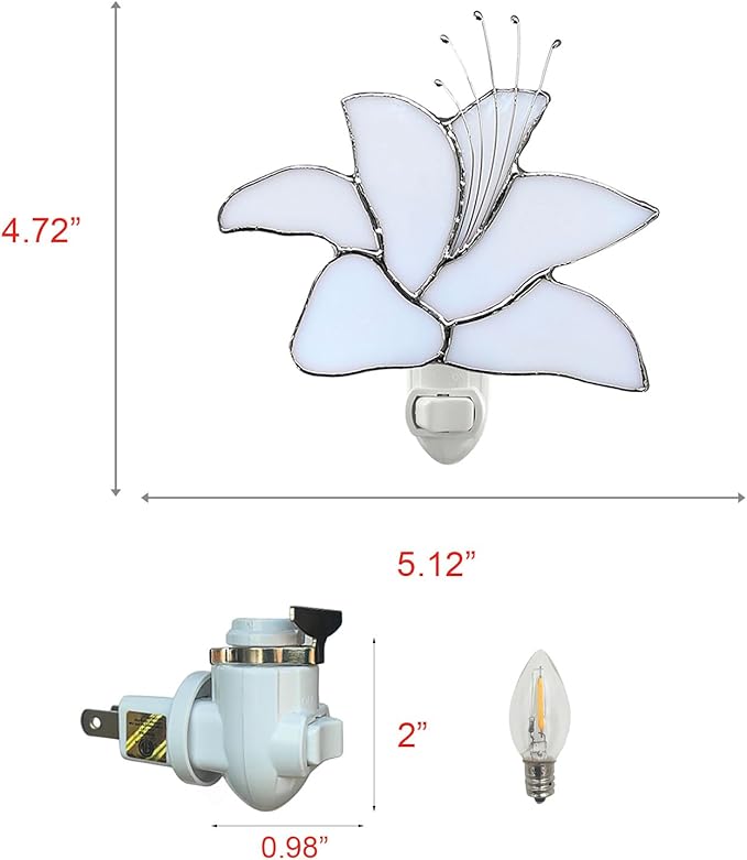 CHEZBABY Stained Glass Night Light Plug into Wall Lamp Decorative Accent Nightlight for Hallway Bedroom Bathroom Kitchen Home Décor(Lily)