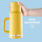 ENCOOL 40 oz Tumbler with Handle and Straw: Stainless Steel Insulated Tumbler Keeps Cold for 24 Hours, Leakproof Travel Cup Fits in Cup Holder and BPA-Free,Elfin Yellow