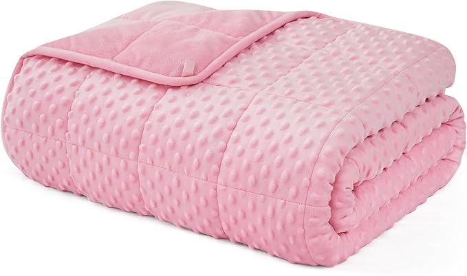 L'AGRATY Weighted Blanket - 50"x60" 10lbs Minky Dots Heavy Blanket with Glass Beads Soft Breathable for All-Season Summer Fall Winter Thick Comfort for Sleeping