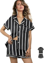 WJing Yi Jia Womens 3Pcs Satin Pajamas Set Floral Silk Pajama Sets Stripe Lounge Set Silky Sleepwear XS-2XL Pjs Long Scarves