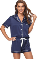 Serenedelicacy Women's Satin Pajama Set 2-Piece Sleepwear Loungewear Button Down Short Sleeve Silky PJ Set