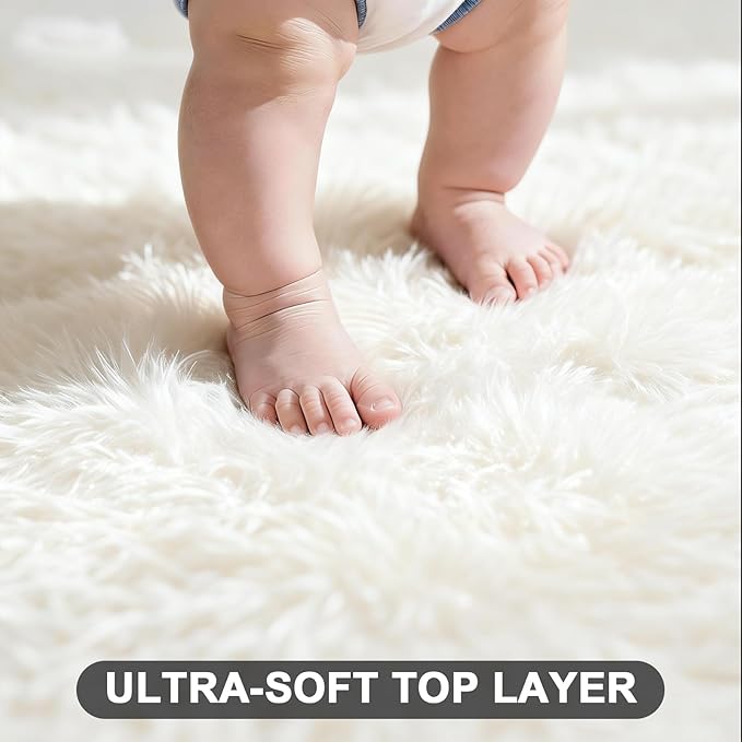 Large Shag Area Rugs 6x9 White, Plush Fuzzy Shaggy Rug for Living Room, Ultra Soft Fluffy Furry Rugs for Bedroom, Upgrade Non-Slip Indoor Thick Carpet Nursery Rugs for Kids Girls Boys Room Home Decor