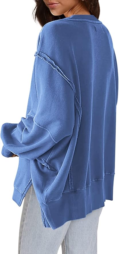 Nirovien Womens Oversized Crewneck Sweatshirt Side Slit Long Sleeve Pullover Slouchy Fit Tops