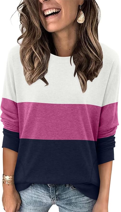 Magritta Women's Long Sleeve Leopard Color Block Tunic Comfy Crewneck T Shirt Tops Black XL