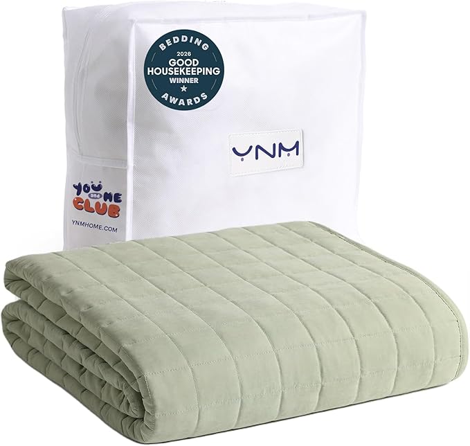 YnM Exclusive 25 lbs Weighted Blanket, Extra Heavy Cotton/Polyester Bed Blanket for Two Persons, Ideal for Queen or King Bed (88x104 Inches, 25 Pounds, Avocado/White Reversible)