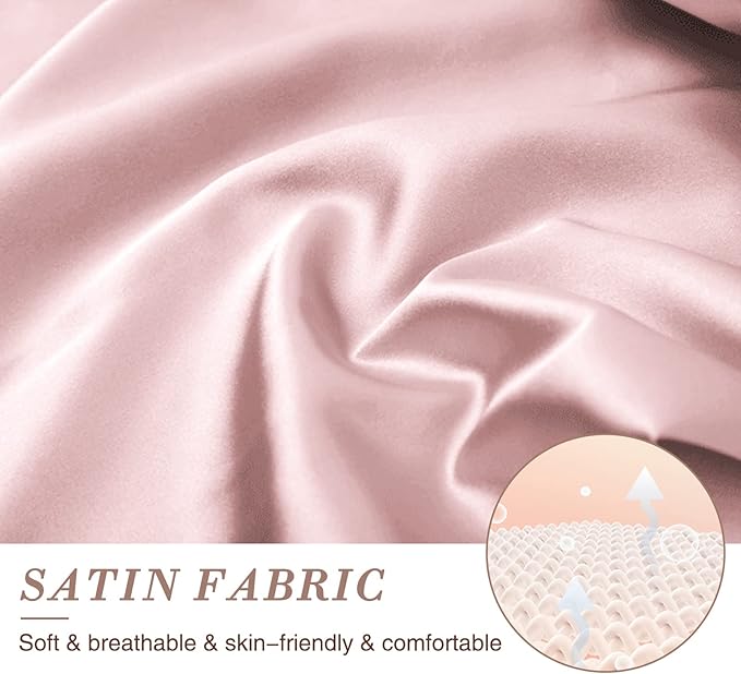 FEOYA Women's 2 Piece Satin Nightgown and Robe Sexy Silk Lace Pajamas Set Long V Neck Sleepwear for Ladies