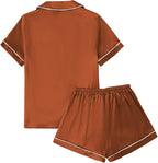 LYANER Women's Silky Satin Pajamas Set Short Sleeve Button Down Shirt With Shorts Pjs Set Sleepwear