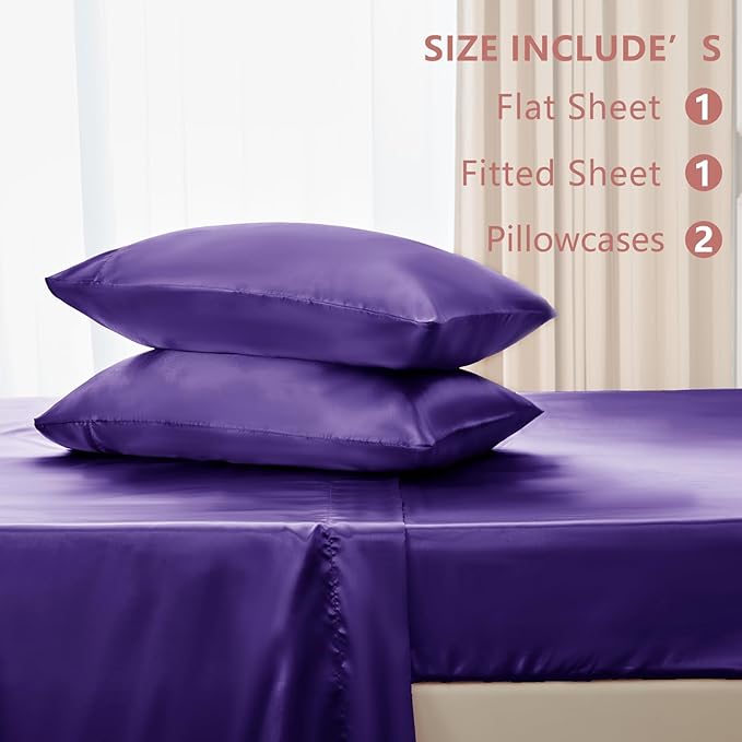 CozyLux Satin Sheets Full Size Sheets - 4 Piece Silky Full Size Bed Sheets, Luxury Purple Full Bed Set with Smooth and Soft Microfiber, Includes 1 Fitted Sheet, 1 Flat Sheet and 2 Pillowcases