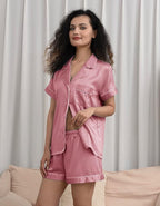 WJing Yi Jia 5Pcs Womens Soft Satin Pajama Set XS-4XL Button-Down Silk Pajamas Floral Sleepwear Bridal Pjs Lounge Pj Sets