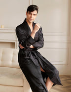 THXSILK Men’s Silk Robe Long Bathrobes, Luxury Lightweight Sleepwear, Two Pockets, Pure Mulberry Silk loungewear