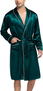 SWOMOG Men's Satin Robe Silky Kimono Bathrobe with Shorts Set Lightweight Soft Loungewear Nightwear