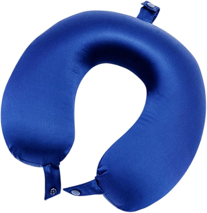 [Upgraded Softness] 100% Mulberry Silk Neck Pillow for Travel 22 Momme Real Silk Travel Pillow for Pain Relief Sleeping, Silk Airplane Pillow, Anti Wrinkle Travel Pillow Made in USA (Navy)