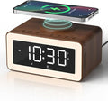 Digital Alarm Clocks for Bedrooms, Bluetooth Speaker, Alarm Clock with Wireless Charging, White/Brown Noise Sound Machine for Sleep with Night Light Wooden Vintage Decor Birthday Gifts for Men, Women