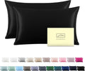 Silk Pillow Cases 2 Pack,Soft Breathable and Sliky Queen Size Pillow Cases Set of 2,Natural Mulberry Silk Pillowcase Set of 2 for Hair and Skin with Hidden Zipper (Black,20"X 30",2pcs)