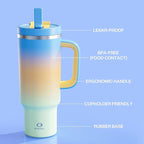 ENCOOL 40 oz Tumbler with Handle and Straw: Stainless Steel Insulated Tumbler Keeps Cold for 24 Hours, Leakproof Travel Cup Fits in Cup Holder and BPA-Free, Sunny Breeze
