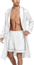 SWOMOG Men's Satin Robe Silky Kimono Bathrobe with Shorts Set Lightweight Soft Loungewear Nightwear
