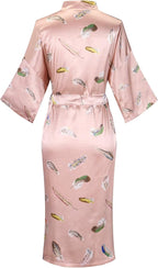 Valennia Women Long Silky Bathrobe Satin Kimono Robe Floral Printed Dressing Gown Sleepwear