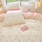 Nayoroom Floral Duvet Cover King Size Girls Pink White Botanical Flower Coquette Bedding Set 3 Pieces Soft Breathable Garden Cottagecore Aesthetic Comforter Cover with Pillow Shams