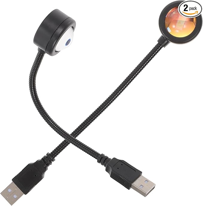 Alipis USB Powered Sunset Projection Lamp 2 Pack Portable Night Light for Bedroom Living Room Car Party Atmosphere Lighting with High Brightness Led and Heat Dissipation Lens