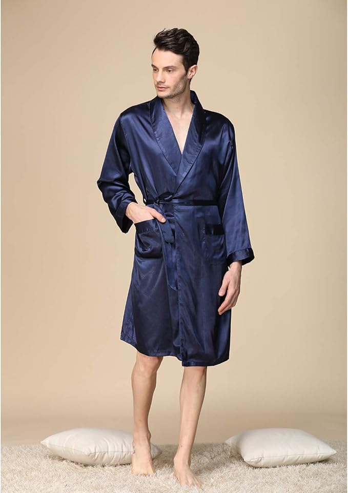 Mens Satin Robe,Silk Long Sleeve House Kimono Bathrobe,Soft Loungewear Dragon Robe