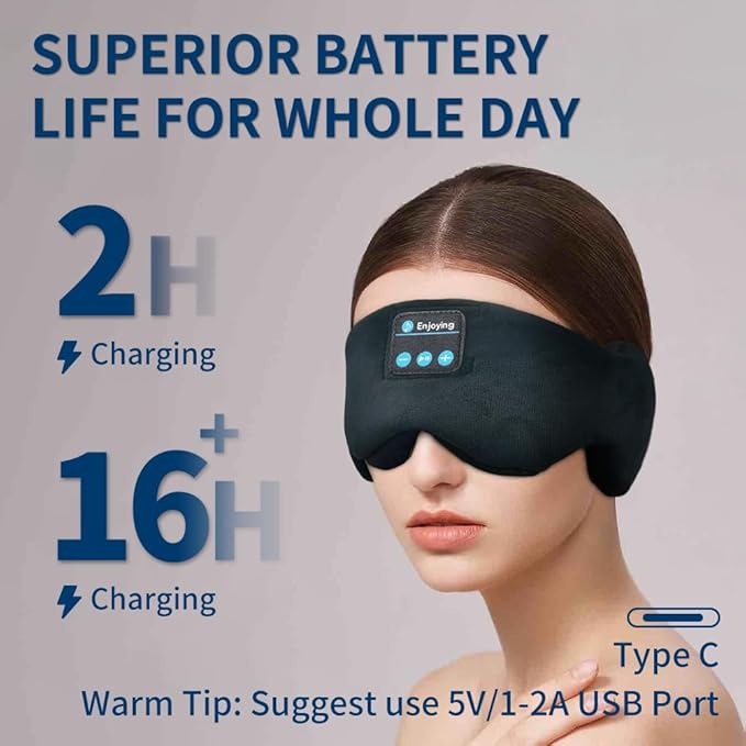 SYPVRY Bluetooth 5.4 Headphones Headband Eye Mask Wireless Sleep Mask，Blackout Bluetooth Eye Mask for Sleeping，Cotton Sleep Mask for Side Sleepers Adjustable Hook and Loop