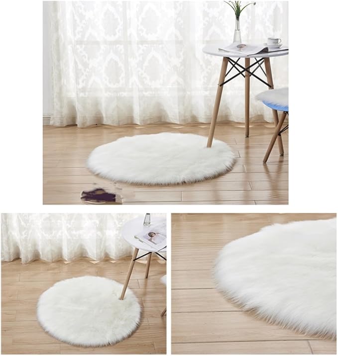 Faux Fur Round Area Rug Soft Fuzzy Carpet Fluffy Plush Mat Home Floor Decoration for Bedroom Living Room Bedside White 51.1inch