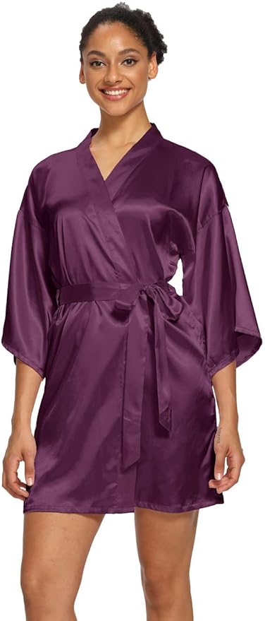 Women's Satin Robes Floral Bridesmaid Robes Short Silk Kimonos Sleepwear