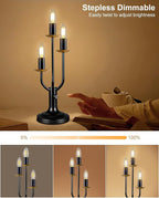Lightdot Vintage Candle Table Lamp 3 - Light Candelabra Desk Lamp for Wedding/Party, 3000K Warm White Mid Century Nightstand Lamp Dimmable Bedside Lamps for Bedroom/Dining - Black